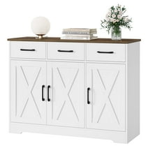 Homfa 42.5‘’ Kitchen Buffet Sideboard Cabinet, 3 Drawers Farmhouse Coffee Bar Storage Cabinet with Adjustable Shelf, White