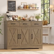 Homfa 42.5  Kitchen Buffet Sideboard Cabinet, 3 Drawers Farmhouse Storage Cabinet with Adjustable Shelf, Rustic Brown