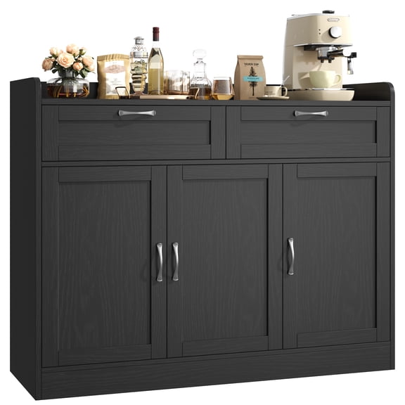 Homfa 47.2" Kitchen Buffet Cabinet with 2 Drawers, 3-Door Sideboard Storage Cabinet with Adjustable Shelf for Dining Room, Black