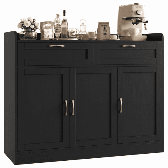 Homfa 47.2" Kitchen Buffet Cabinet with 2 Drawers, 3-Door Sideboard Storage Cabinet with Adjustable Shelf for Dining Room, Black