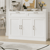 Homfa 47.2" Kitchen Sideboard Buffet Cabinet with 2 Drawer, 3 Door Wooden Storage Cabinet with Adjustable Shelf for Dining Room, White