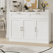 Homfa 47.2" Kitchen Sideboard Buffet Cabinet with 2 Drawer, 3 Door Wooden Storage Cabinet with Adjustable Shelf for Dining Room, White