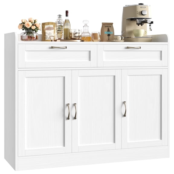 Homfa 47.2" Kitchen Sideboard Buffet Cabinet with 2 Drawer, 3 Door Wooden Storage Cabinet with Adjustable Shelf for Dining Room, White