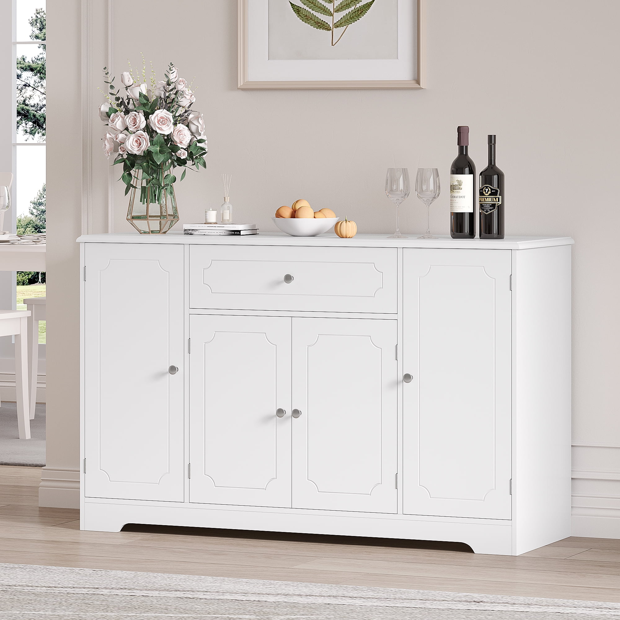 Homfa 47.2" Sideboard with Drawer, 4 Door Buffet Storage