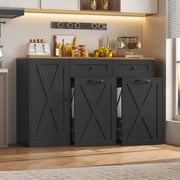 Homfa 47.2W Kitchen Sideboard Credenza, Trash Can Cabinets Fits 12.5 Gallon Can, 2 Drawer Wood Buffet Storage Cabinet with Adjustable Shelf, Black