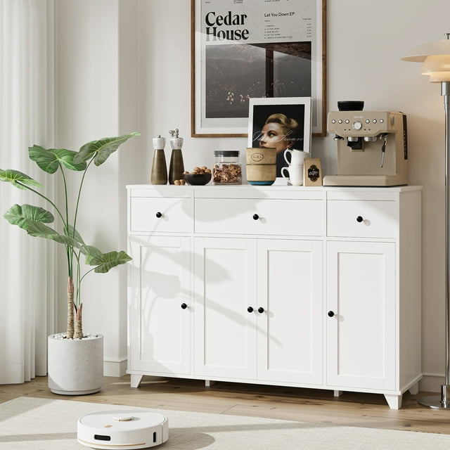 Homfa 47'' Buffet Cabinet, White Sideboard Storage Cabinet with 3 ...