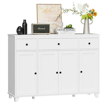 Homfa 47'' Buffet Cabinet, White Sideboard Storage Cabinet with 3 Drawers, Modern Coffee Bar Cabinet for Kitchen Dining Living Room