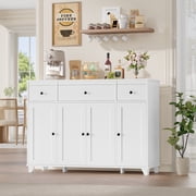 Homfa 47 Buffet Cabinet, White Sideboard Storage Cabinet with 3 Drawers, Modern Coffee Bar Cabinet for Kitchen Dining Living Room