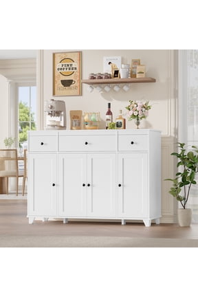47'' Buffet Cabinet, White Sideboard Storage Cabinet with 3 Drawers, Modern Coffee Bar Cabinet for Kitchen Dining Living Room