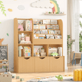 thumbnail image 1 of Homfa 42.5''W Kid's Bookcase, Bookshelf with 5 Storage Cubbies & 3 Movable Drawers & Toy Display Shelf, Toy Storage Organizer for Bedroom Playroom, Nature, 1 of 7