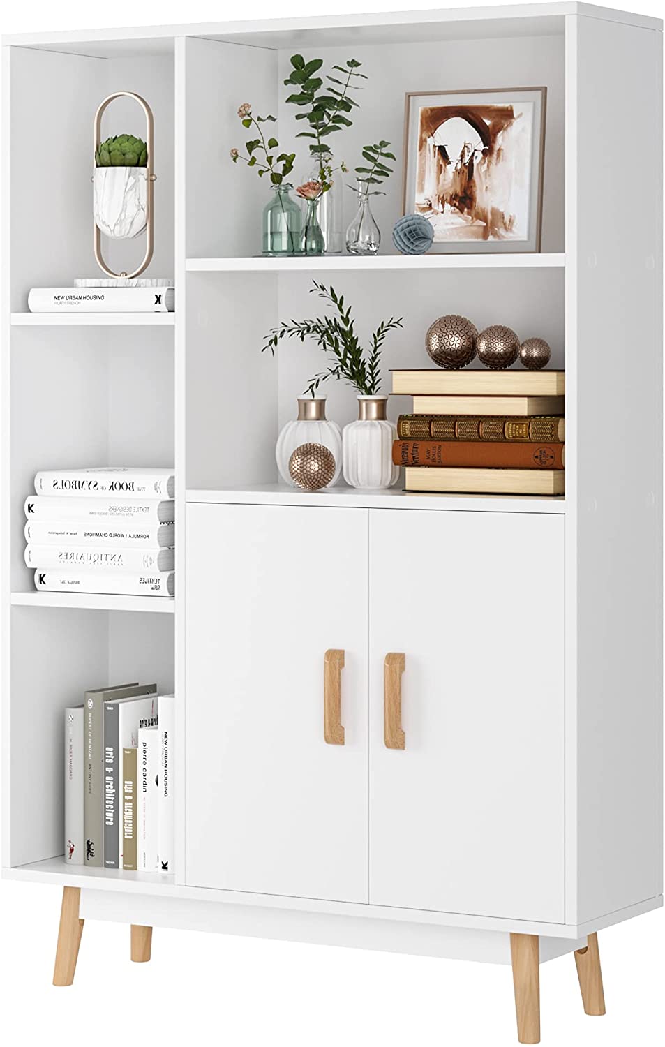 Homfa 5 Cube Bookcase with Door, Open Shelves Free Standing Storage Cabinet with Solid Legs, White Finish - image 1 of 12