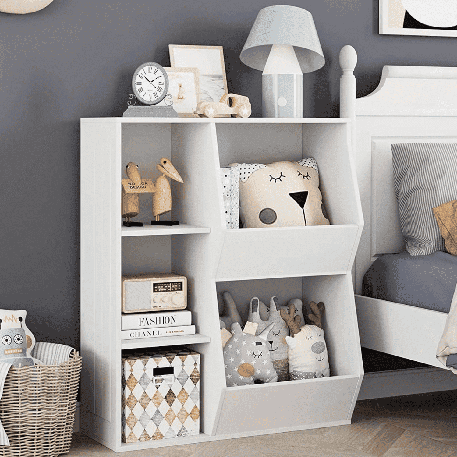 Homfa 5 Cube Kids' Bookcase, Children's Wooden Toy Storage Cabinet, Toddlers' Wide Bookshelf for Bedroom, White