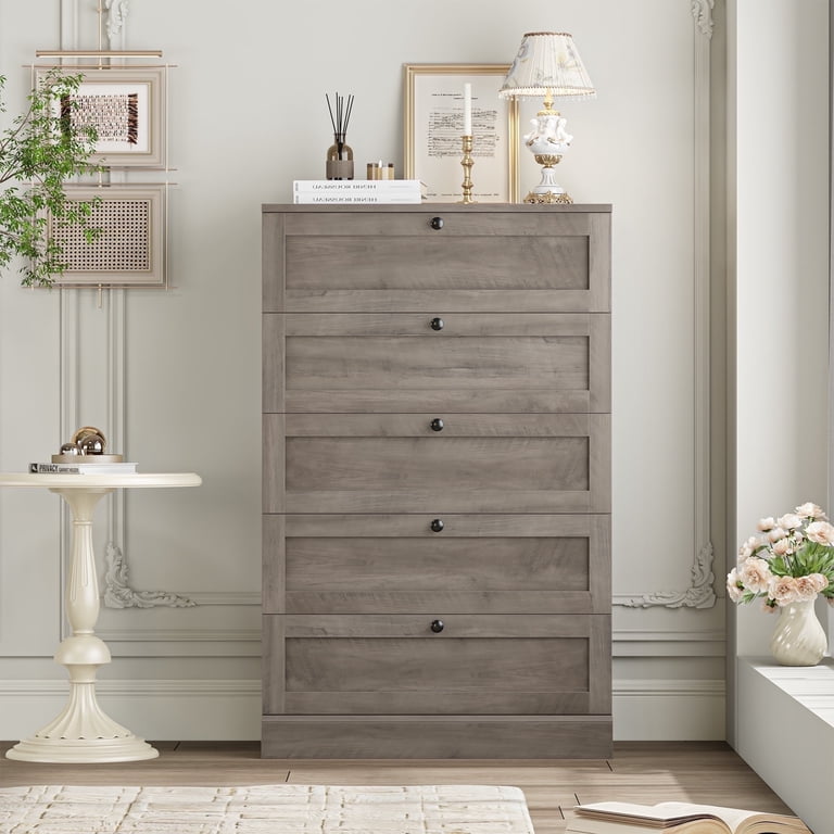 tall grey dresser for bedroom Benjara Deena 49 Inch 6 Drawer Tall Dresser Chest with Metal Handles, Light  Gray main image 0
