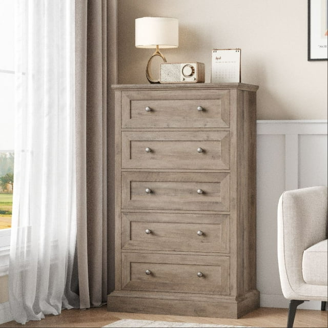 Homfa Wooden 5Drawer Dresser, Tall Nightstand Storage for