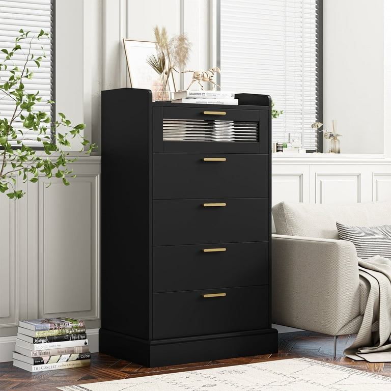 Black dresser 5 drawer chest bedroom furniture home cheap dressers storage wood discount
