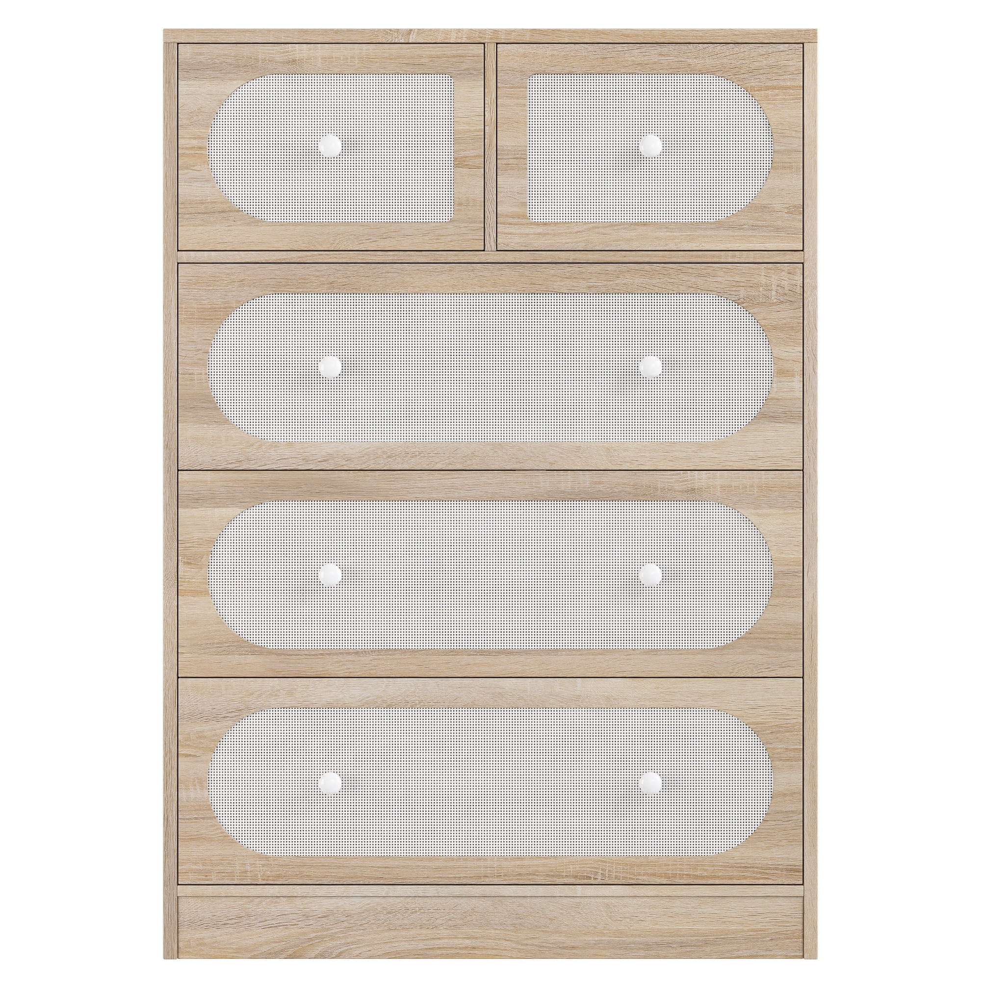 Homfa 5 Drawer Rattan Dresser, Oak Boho Dresser, Modern Closet Chest of ...