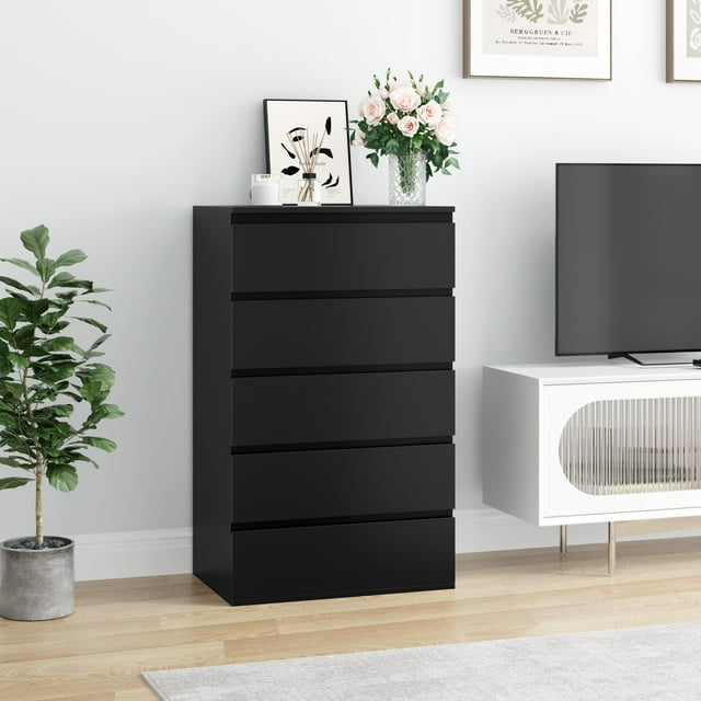 Homfa 5 Drawer Tall Dresser, Modern Storage Wood Bedroom
