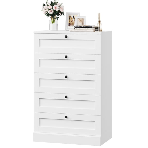 Homfa White 5 Drawer Dresser, Vertical Dressers for Bedroom, Drawer Unit Wood Organizer for Living Room Entryway Small Spaces