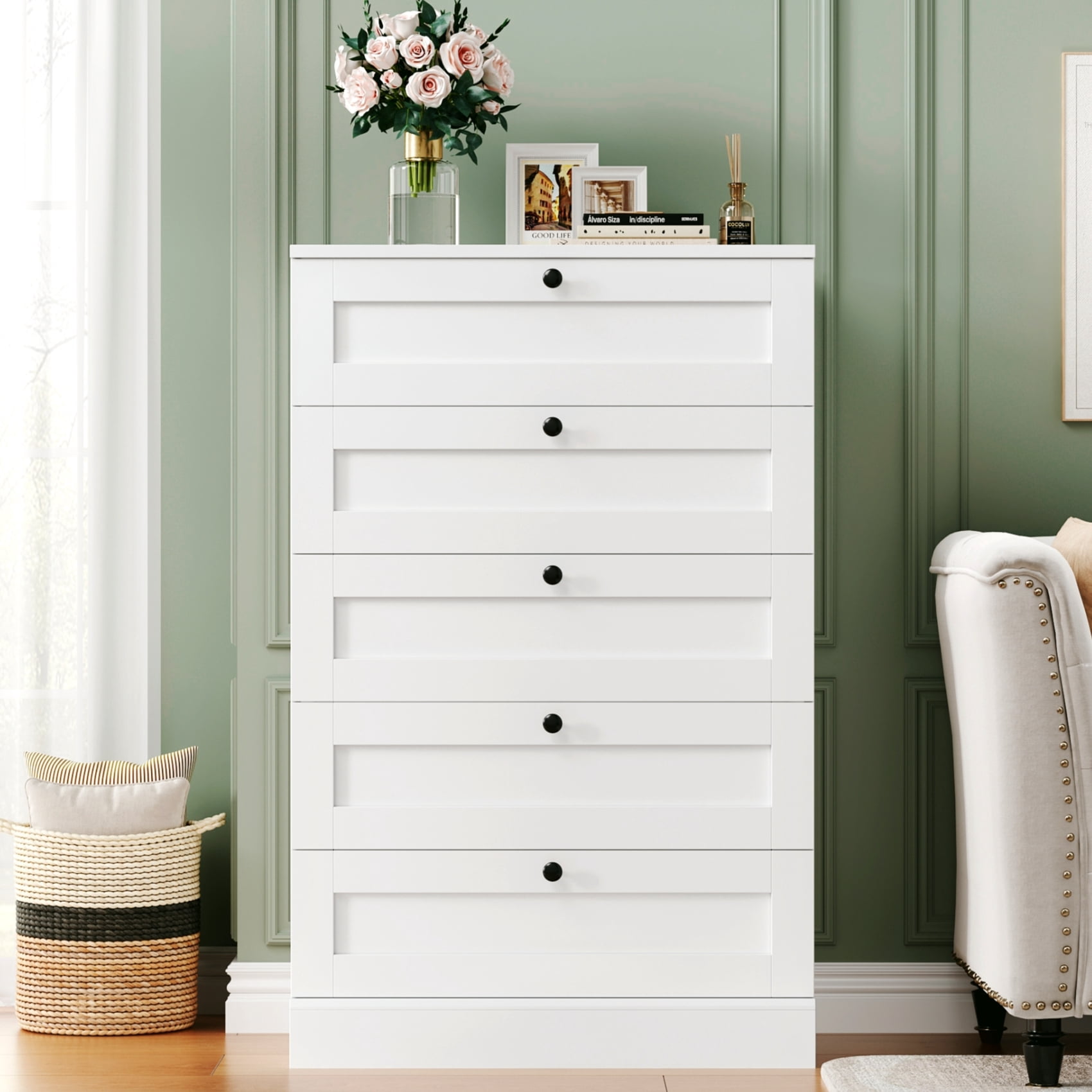 Homfa 5 Drawer Dresser, Tall White Dresser for Kenya | Ubuy