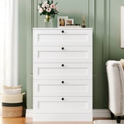 Homfa 5 Drawer Dresser, Tall White Dresser for Bedroom, Vertical Dresser Drawer Unit Wood Organizer for Living Room Entryway Small Spaces