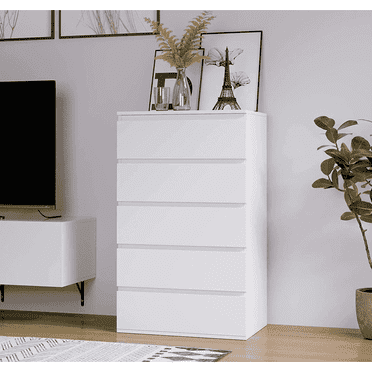 Homfa 5 Drawer White Dresser, Modern Storage Cabinet for Bedroom,Tall Chest of Drawers for Living Room