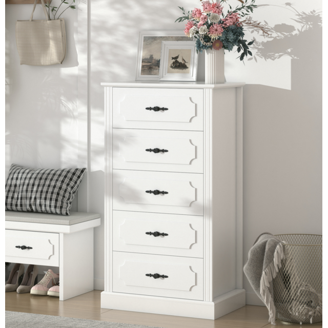 Homfa 5 Drawer White Dresser for Bedroom, 43''H Tall Vintage Wood