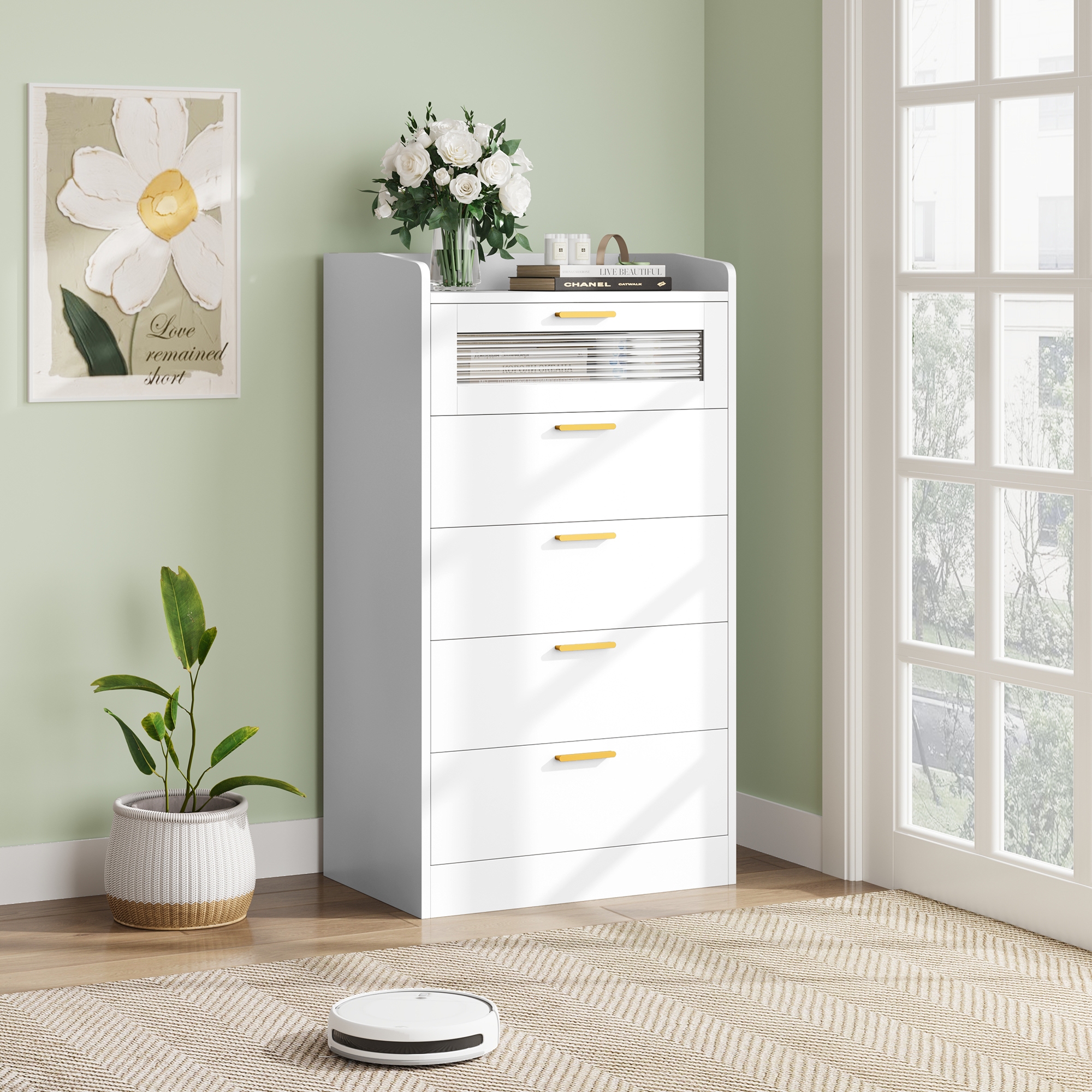 37" H 5 Drawer Dresser with Large Storage Capacity and Embedded Handle