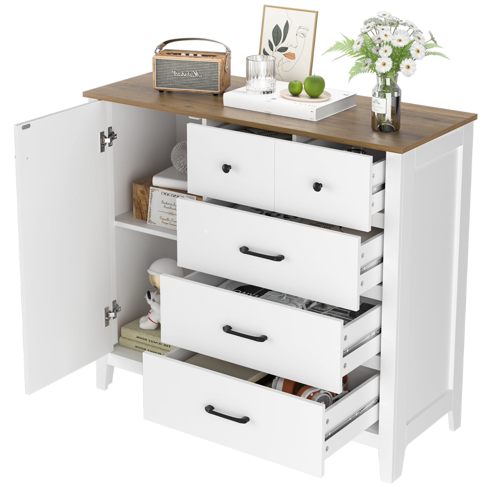 Homfa 5 Drawer White Dresser for Bedroom, Modern Chest of Drawers Wood ...