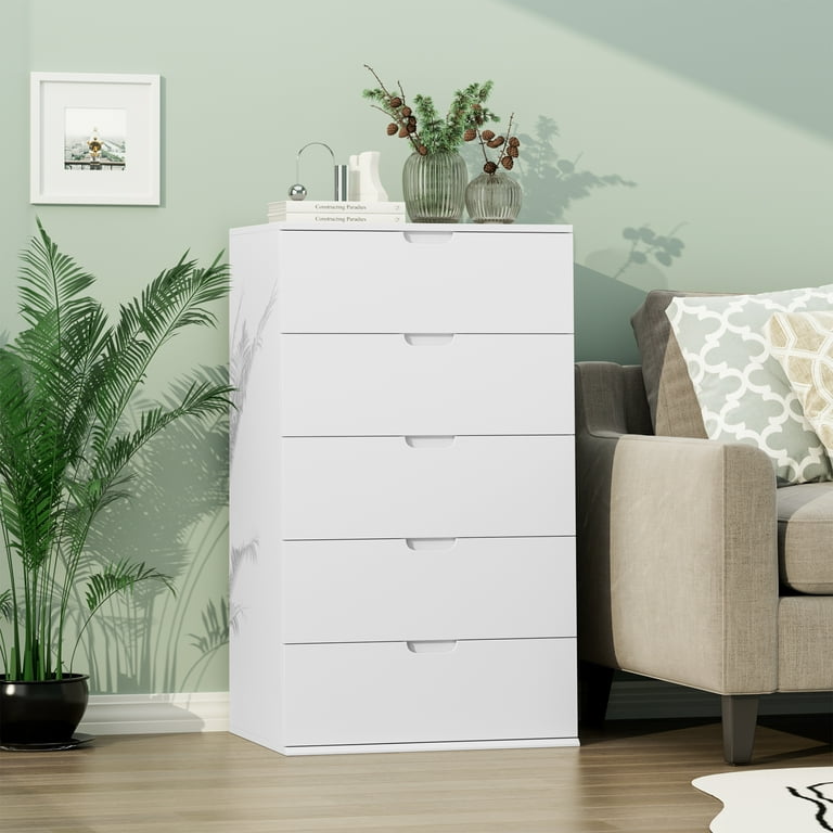 Homfa 5 Drawers Dresser 23.6 W White Dresser Modern Chest with Drawer for Bedroom
