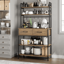 Homfa 5-Tier Kitchen Bakers Rack with 2 Large Drawers, Wood Microwave Stand with Storage Shelf, Metal Frame, Rustic Brown