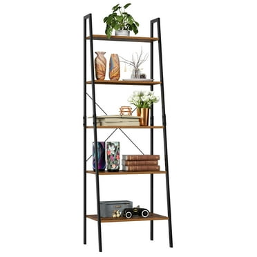 Homfa 5 Tier Ladder Bookshelf, 67.3'' H Industrial Storage Shelf with Metal Frame, Brown