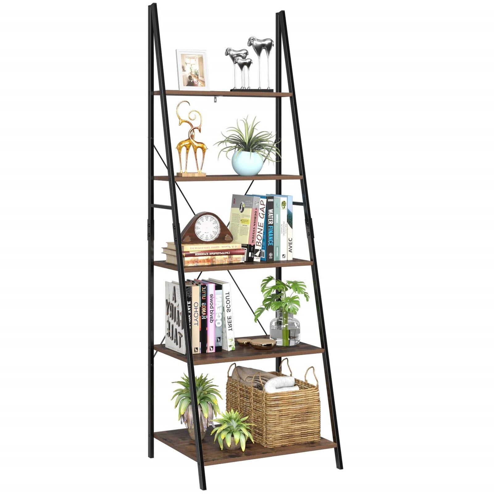VASAGLE 4Tier Ladder Shelf Ladder Bookshelf Bookcase Storage Rack