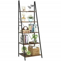 Homfa 5 Tier Ladder Shelving Unit, Standing Metal Shelf Organizer Rack for Kitchen Living Room Garage Office Small Spaces, Brown & Black