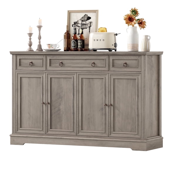 Homfa Buffet Cabinet with Drawers, 53.5W Sideboard Storage Cabinet with Adjustable Shelf for Kitchen Dining Room, Gray