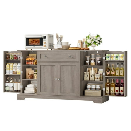 Homfa 54.3"W Kitchen Sideboard Cabinet with Drawer, 4 Door Buffet Storage Cabinet with Adjustable Shelves, Gray