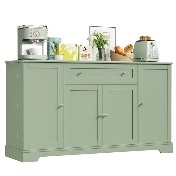 Homfa 54.3"W Kitchen Sideboard Cabinet with Drawer, 4 Door Buffet Storage Cabinet with Adjustable Shelves, Green