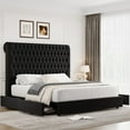 thumbnail image 1 of Homfa 54.7" Tall Headboard Bed Frame, Queen Size Storage Bed with Tall Headboard, Tall Upholstered Bed with Footboard and Drawers, Black, 1 of 7