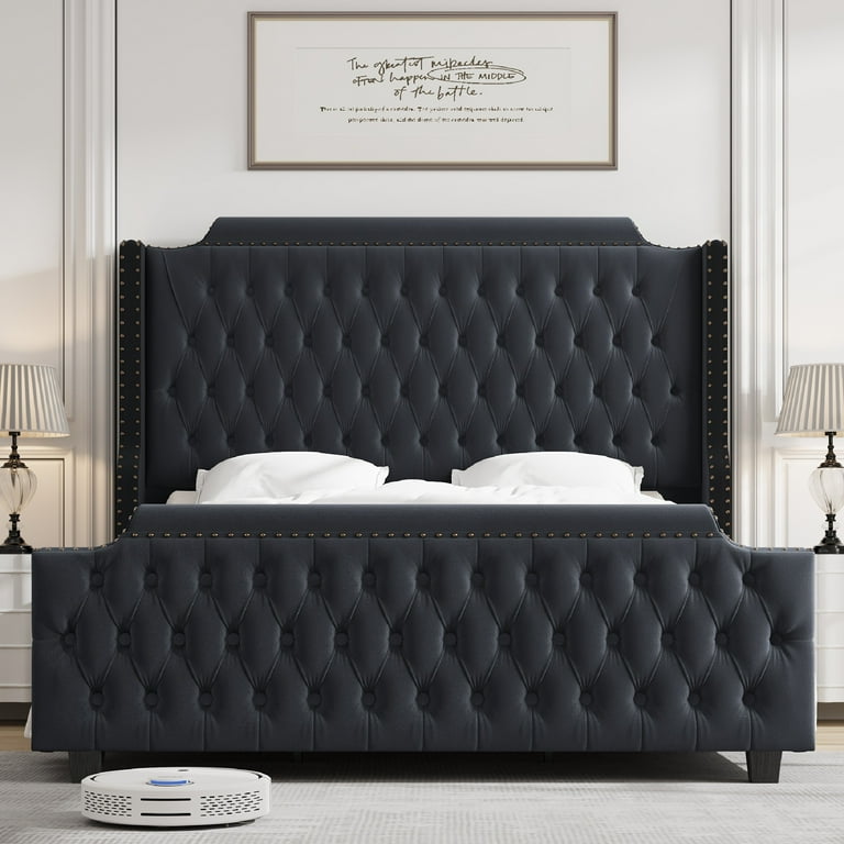 Tall wingback upholstered bed online