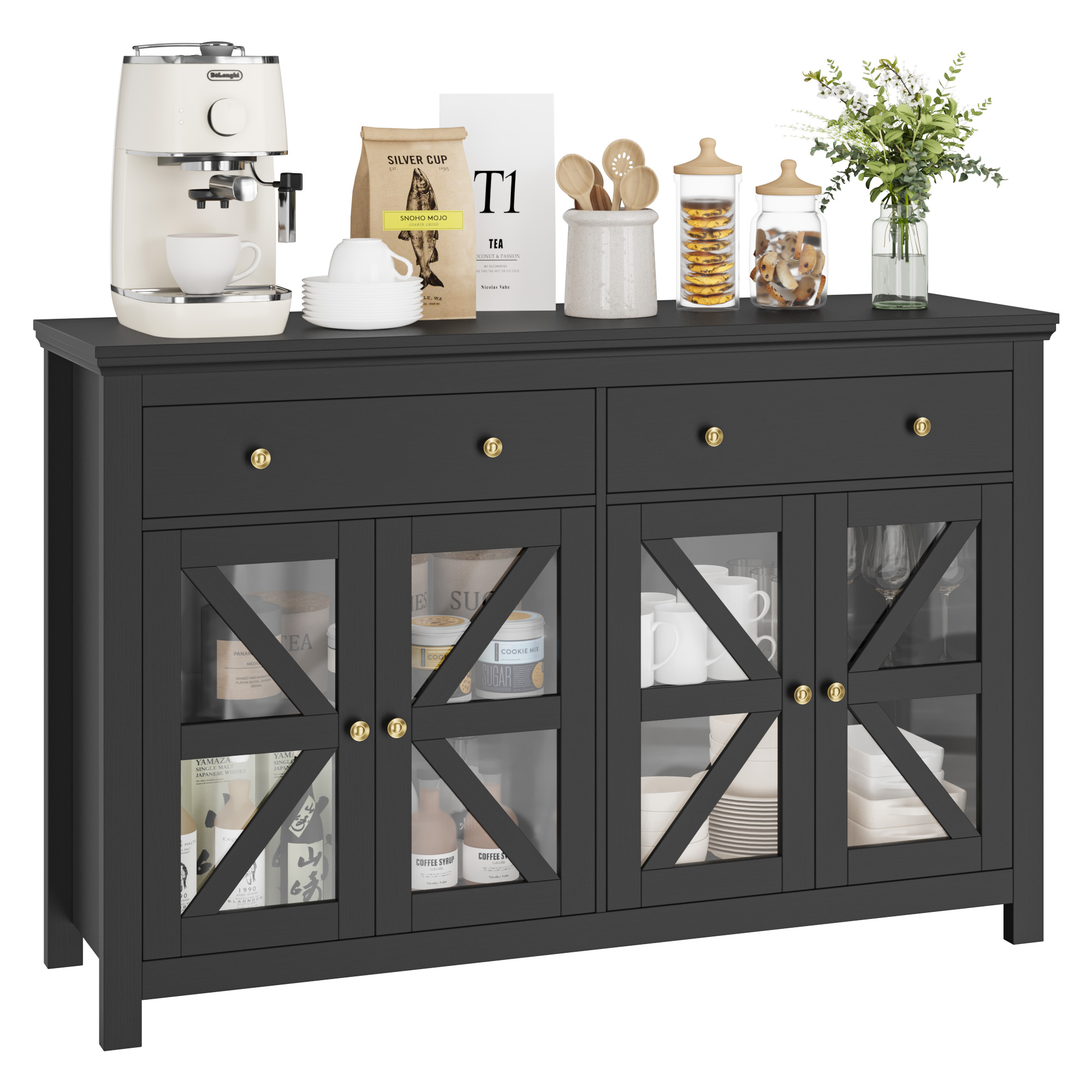 Knubmt Wood Double Door Kitchen Pantry with 5 Inner Shelves and