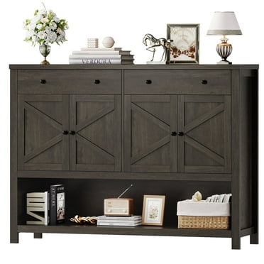 Homfa 55.1" W Farmhouse Console Table with 2 Drawers, Entryway Sofa Table with Storage Shelf, Dark Brown