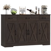 Homfa Buffet Cabinet with 3 Drawers and 4 Doors, 55.1  W Kitchen Sideboard Storage Cabinet with Adjustable Shelves, Farmhouse Coffee Bar Cabinet for Dining Room, Dark Brown