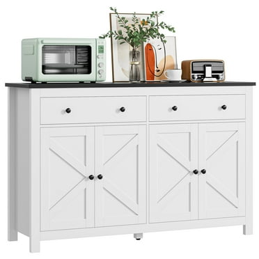 Homfa 55'' Kitchen Sideboard Buffet Cabinet, 4-Doors 2-Drawers Farmhouse Storage Cabinet with Adjustable Shelves, White & Black