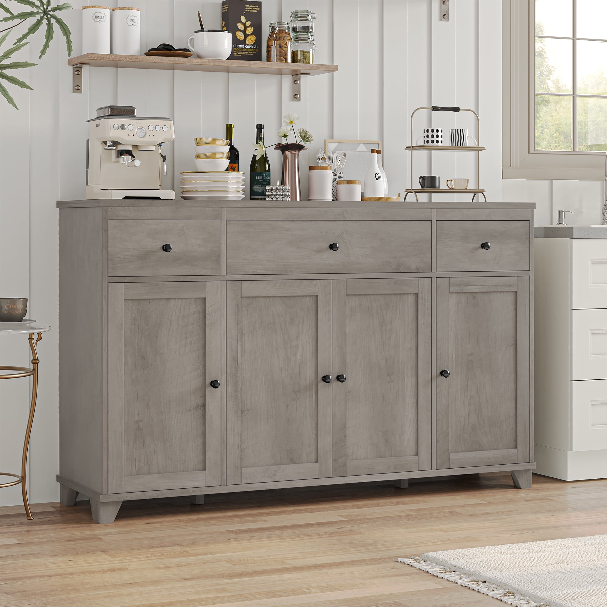 Free Shipping! Homfa 3 Drawers Kitchen Sideboard, Modern 4-Door Buffet Coffee Bar with Adjustable Shelves, White - Walmart.com Free Shipping! Homfa 3 Drawers Kitchen Sideboard, Modern 4-Door Buffet Coffee Bar with Adjustable Shelves, White - Walmart.com