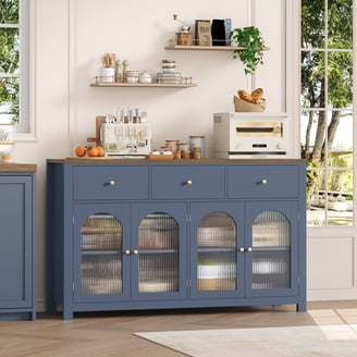Credenzas & Sideboards with 4 Doors and 2 Drawers, Large Buffet Cabinet Wood Kitchen Storage Cabinets, Modern Farmhouse Sideboard Credenza for Dining Room, Oak, 68 inch