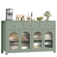 thumbnail image 1 of Homfa 55''Wide Buffet Credenzas, Large Dining Sideboard with 3 Drawers, 4 Glass Doors, Wood Coffee Bar Cabinet, Green, 1 of 8