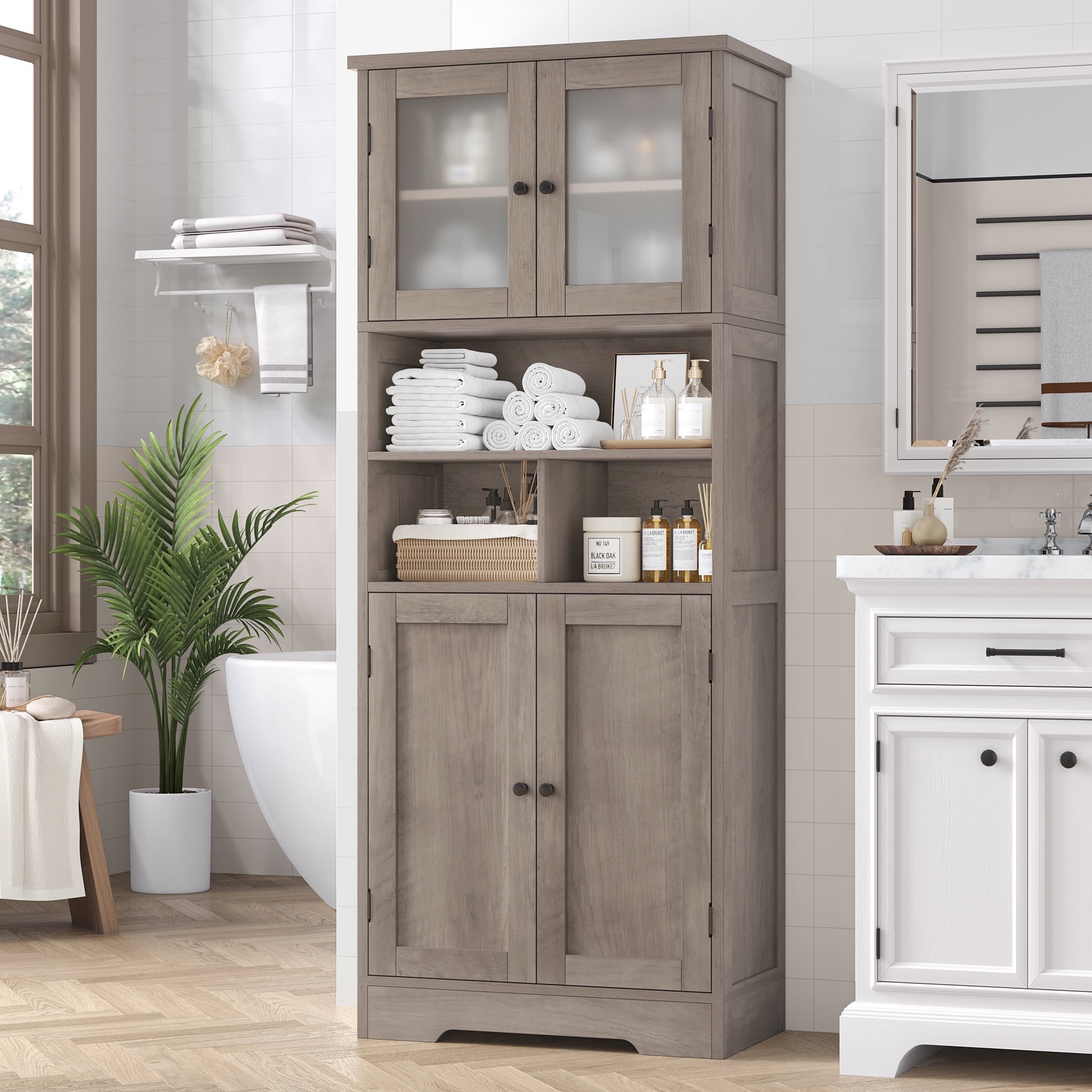 Homfa 58'' Tall Bathroom Cabinet with Doors and Shelves, Kitchen