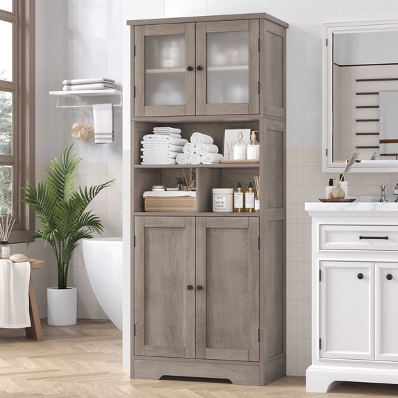Homfa 58'' Tall Bathroom Cabinet with Doors and Shelves, Kitchen Hutch Linen Cabinet, Wash Gray