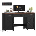 thumbnail image 1 of Homfa 59.1" Computer Desk with Outlet, Thinken Study Writing Desk with 3-Drawer and Door Shelf for Home Office Living Room, Black, 1 of 7