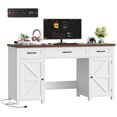 thumbnail image 1 of Homfa 59.1" White Computer Desk with Outlet, Thinken Study Writing Desk with 3-Drawer and Door Shelf for Home Office Living Room, 1 of 7