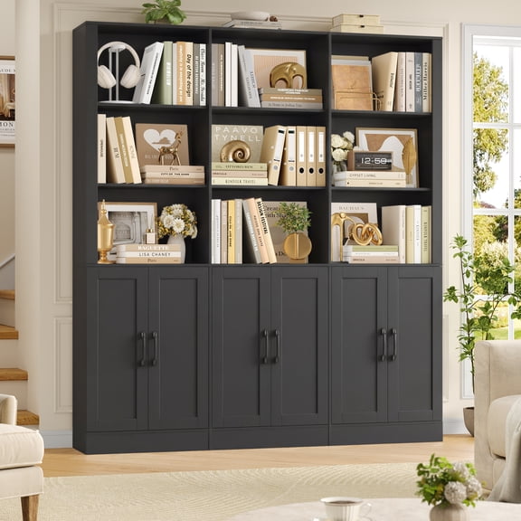 Homfa 70″ Tall Bookshelf and Bookcase with Cabinets, 63'' Wide Triple Row Display Shelves, 15 Cubes 5-Tiers Large Bookcase for Living Room Home Office, Black